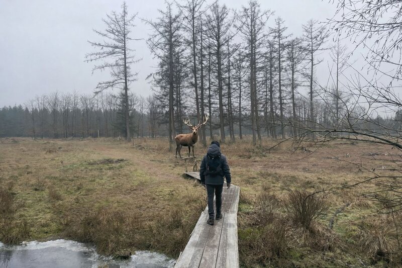 Explorer encountering wildlife in nature